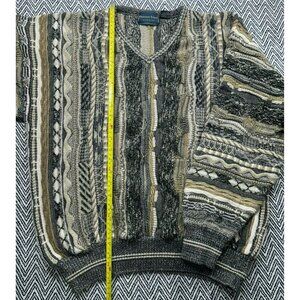 Vintage Florence Tricot Italy Grandpa Coogi Knit Sweater Abstract Pattern L V-Ne